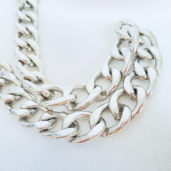 Silver Tone Necklace Chunky Curb Chain - Picture 3 of 7